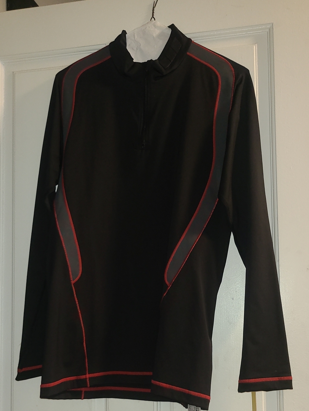 Men's Black Long-Sleeve Swim Shirt with Red Accents